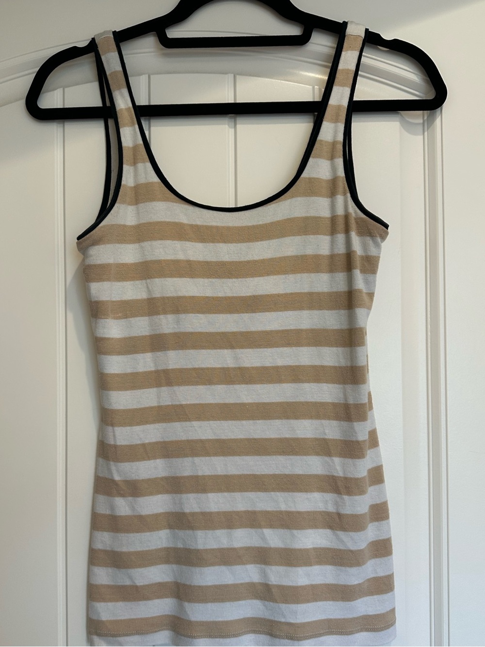 Banana Republic Casual Tan & White Striped Tank with Scoop Neck Size Small
